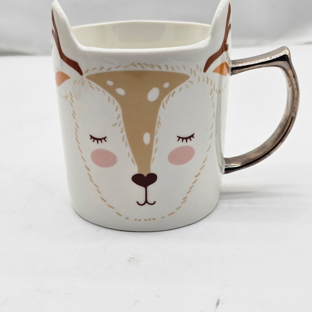 Rosanna Coffee Tea Cocoa Mug Unisex OS White Deer Fawn Figural Metallic Handle